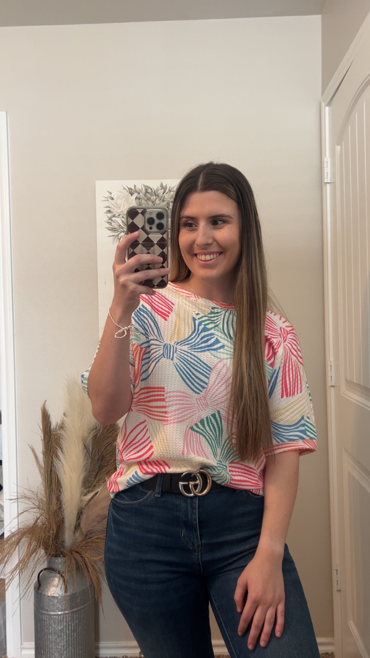 Multicolor Bow Waffle Top