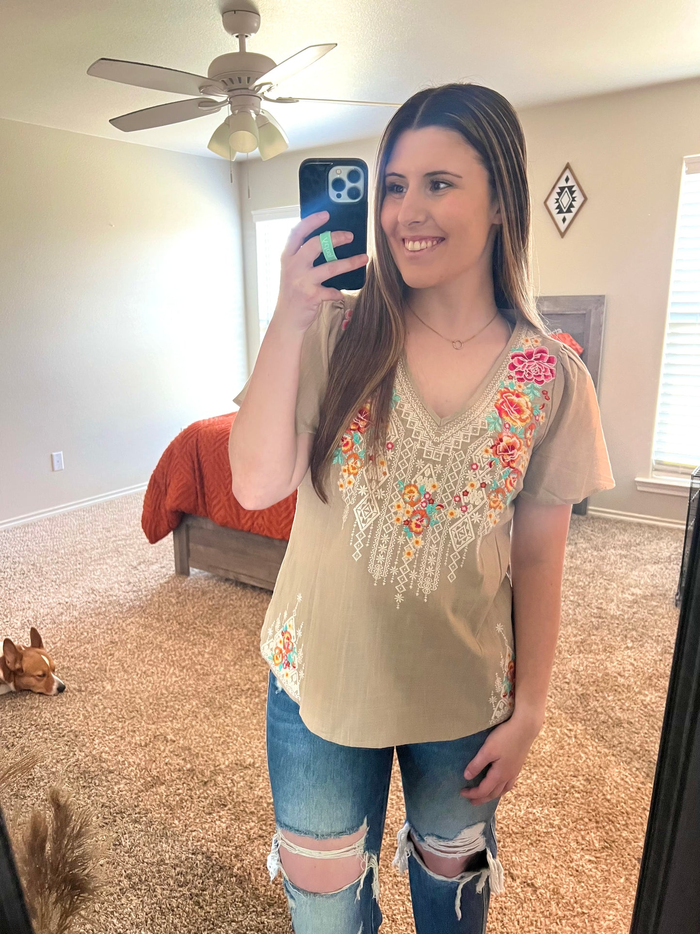 Tan Embroidered Blouse