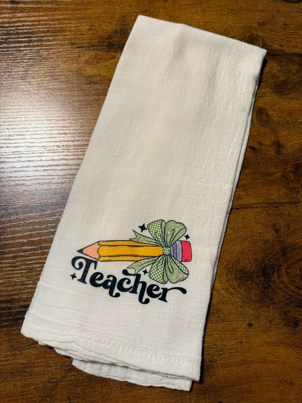 Decorative Towel - Teacher Bow Pencil