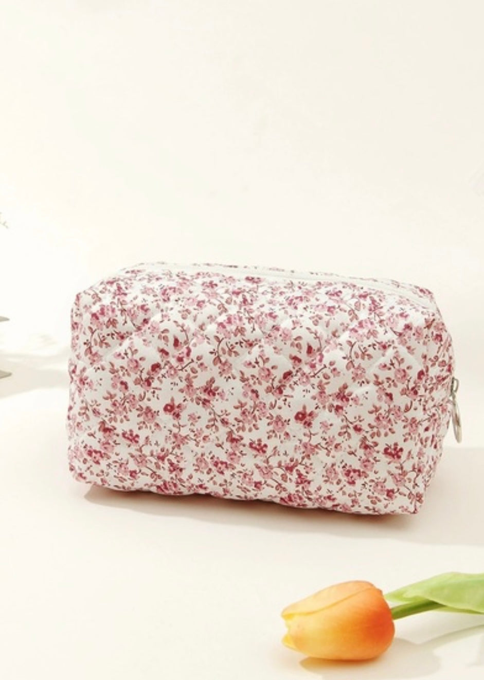 Rose Quilted Floral Cosmetic Bag
