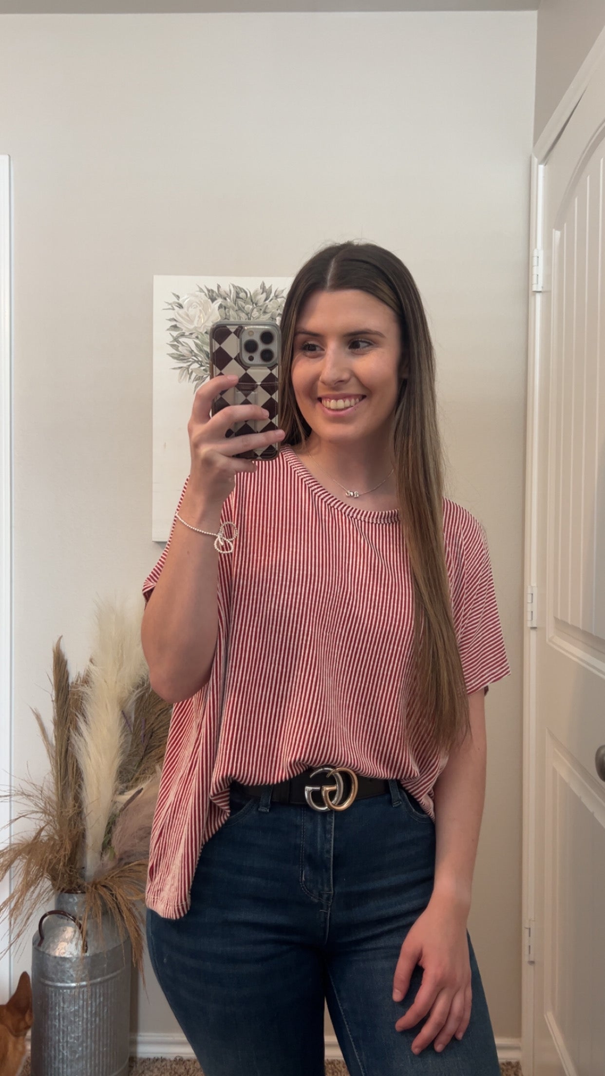 Red Plus Size Ribbed Oversized Short Sleeve Top