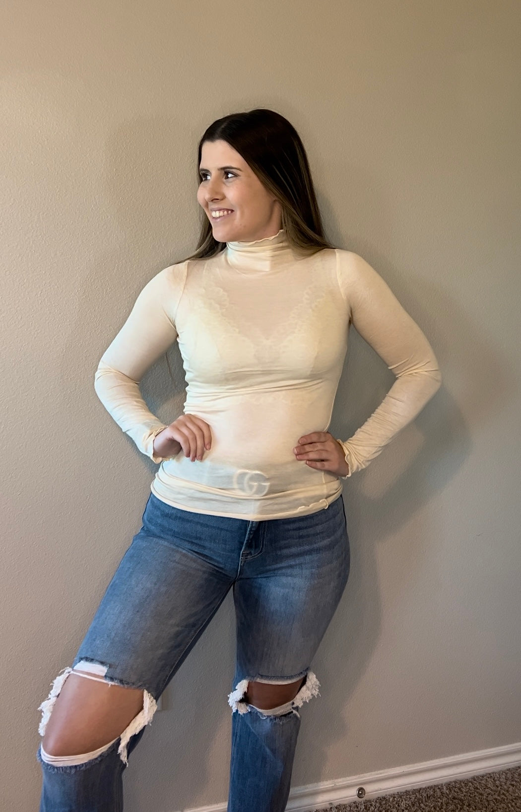 Taupe Mock Neck Layering Top