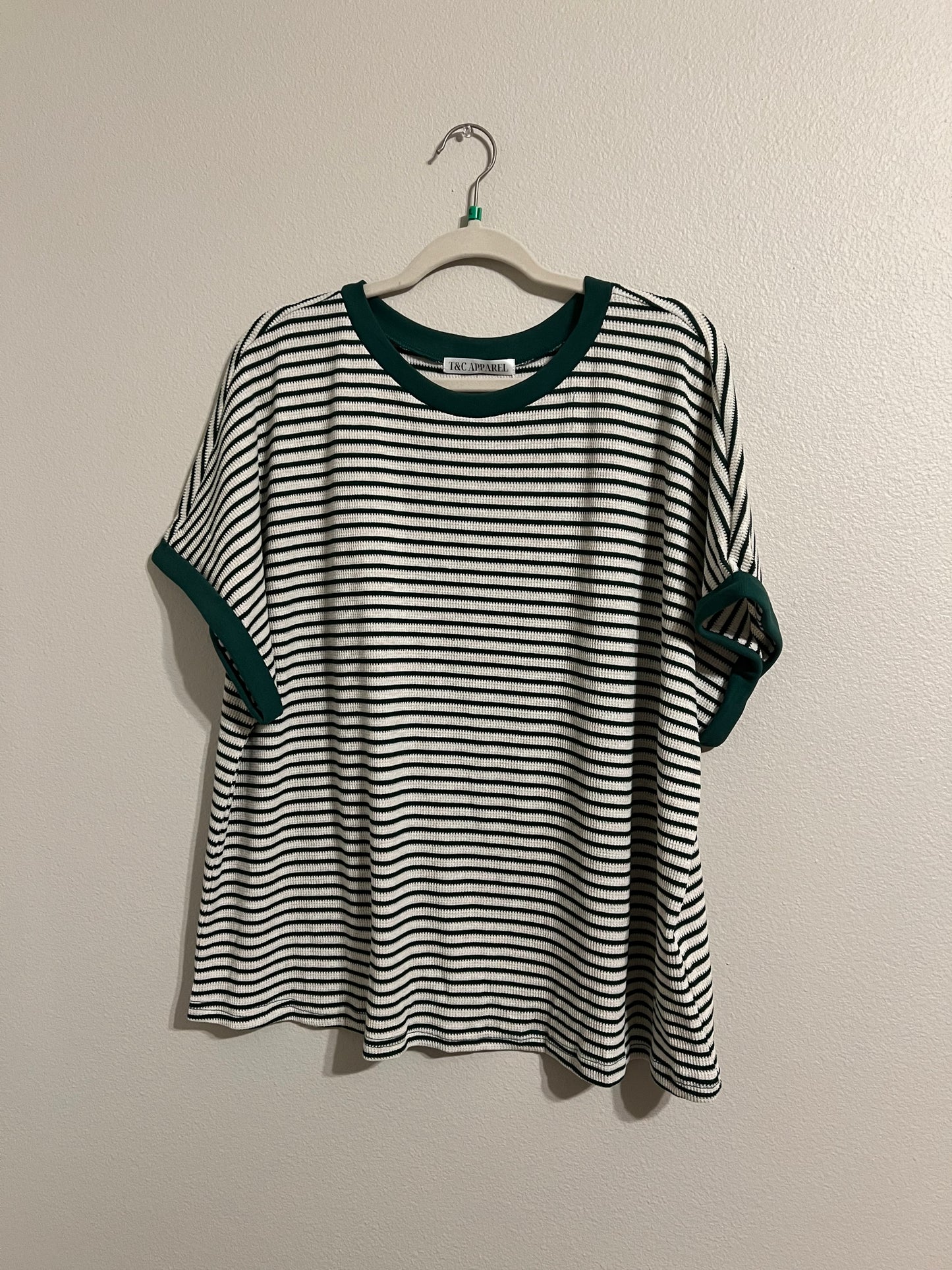 Green Striped Plus Size Boxy Tee