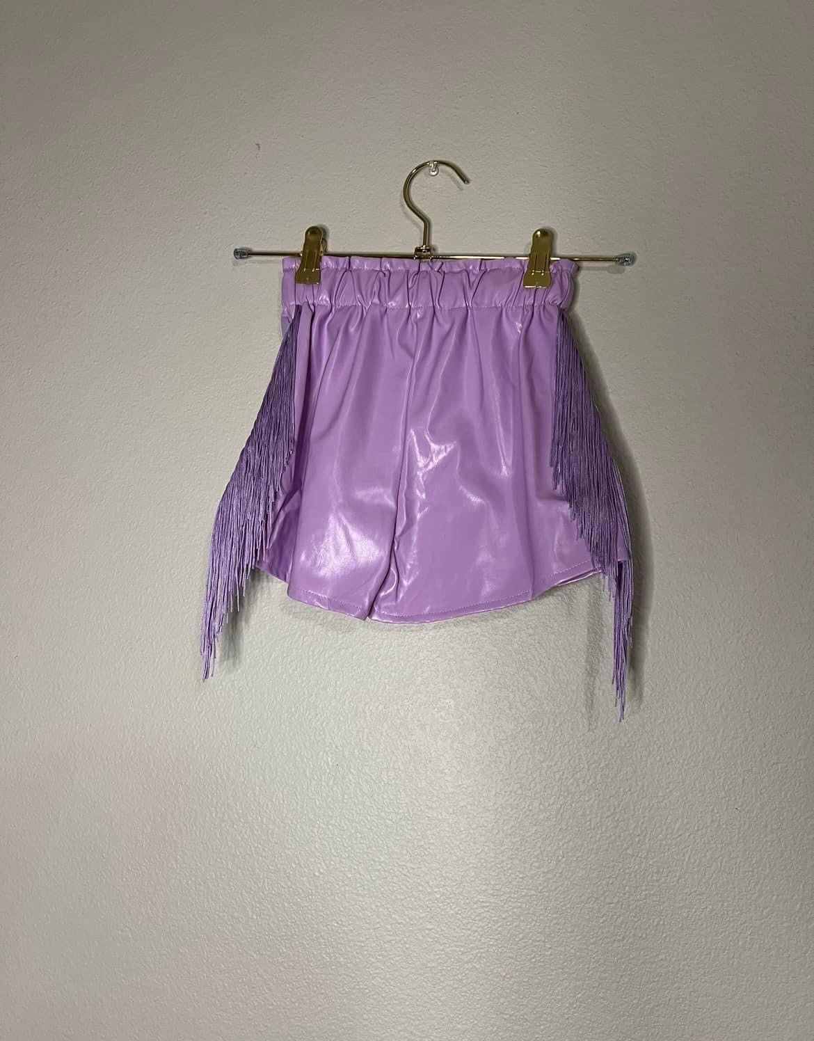 Girls Purple Fringe Shorts