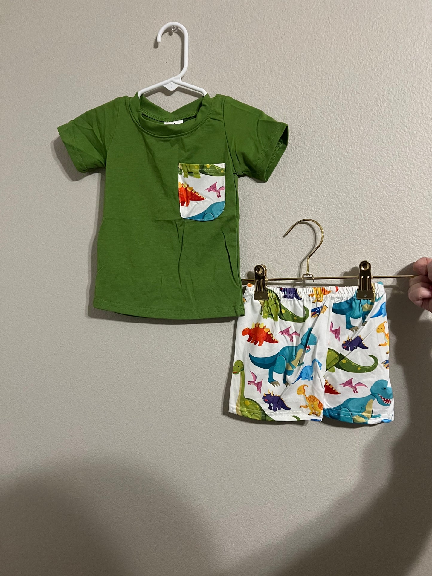 Kids Green Dinosaur Shorts Set