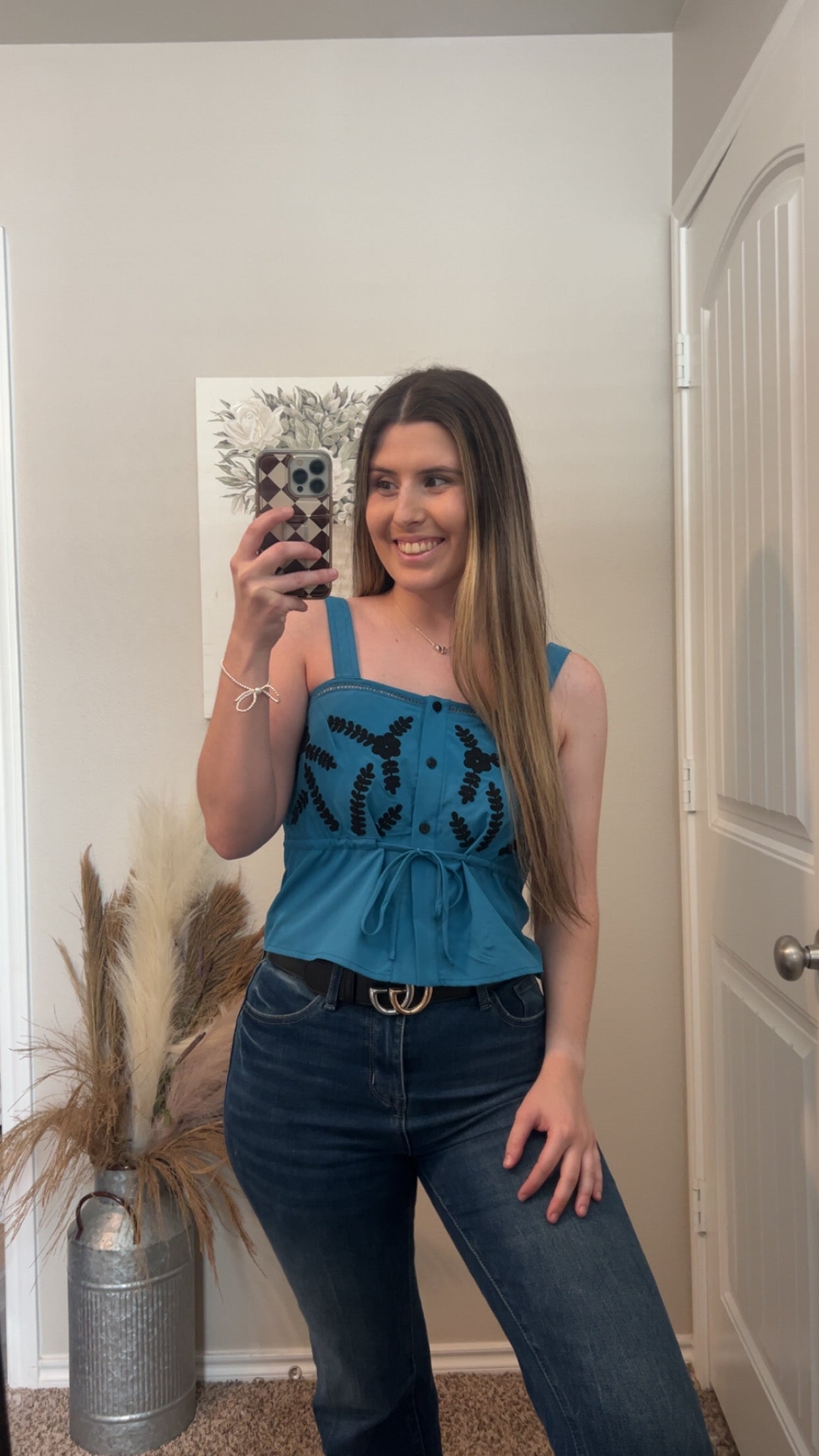 Embroidered Floral Tie Tank