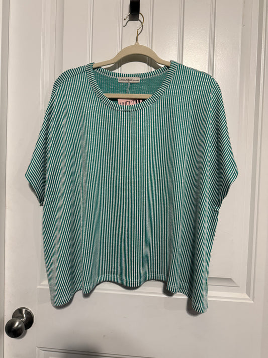 Green Classic Ribbed Striped Top