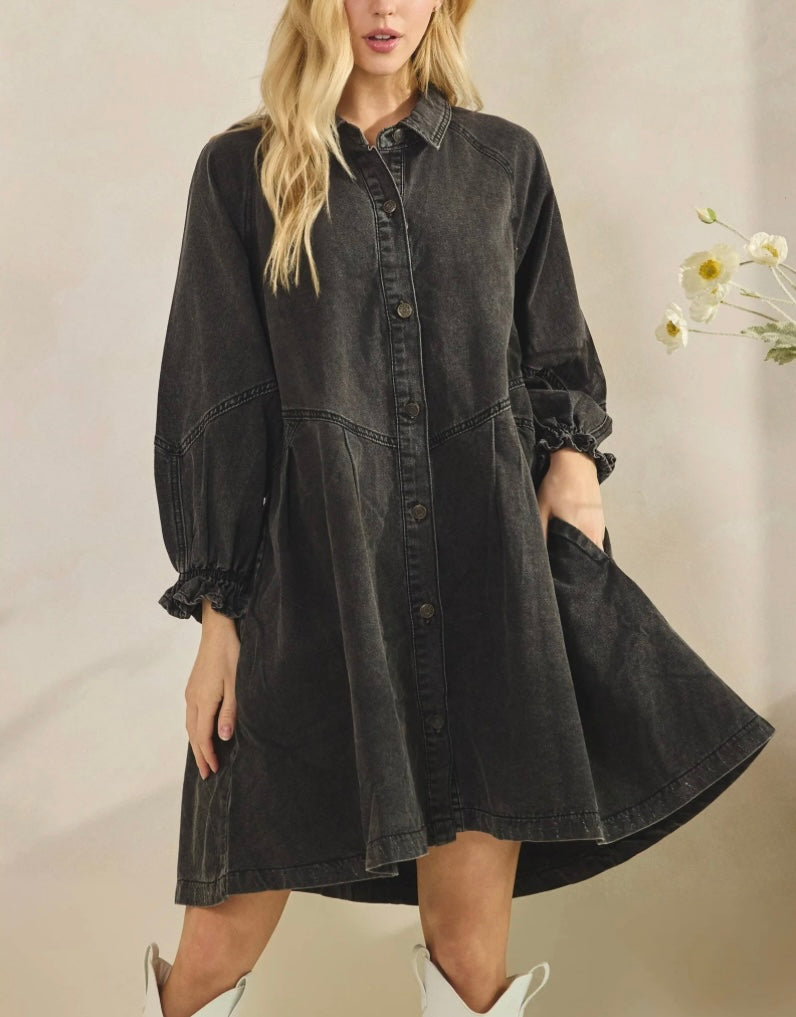 Black Betty Button Down Denim Shirt Dress