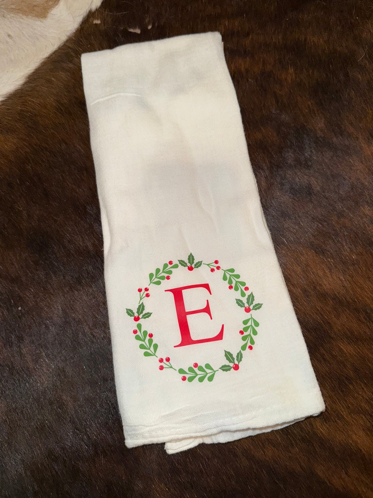 Christmas Wreath Initial Towel