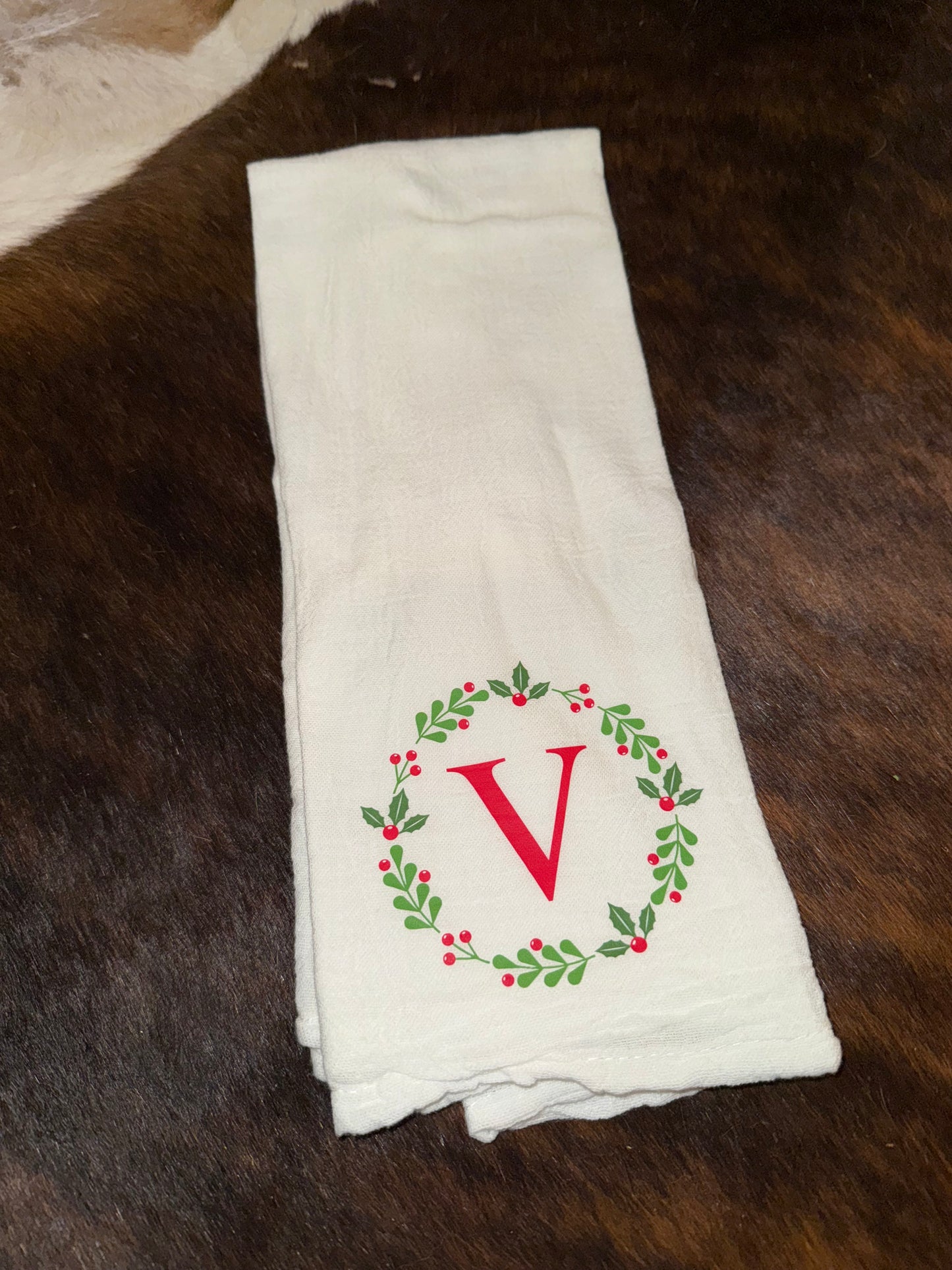 Christmas Wreath Initial Towel