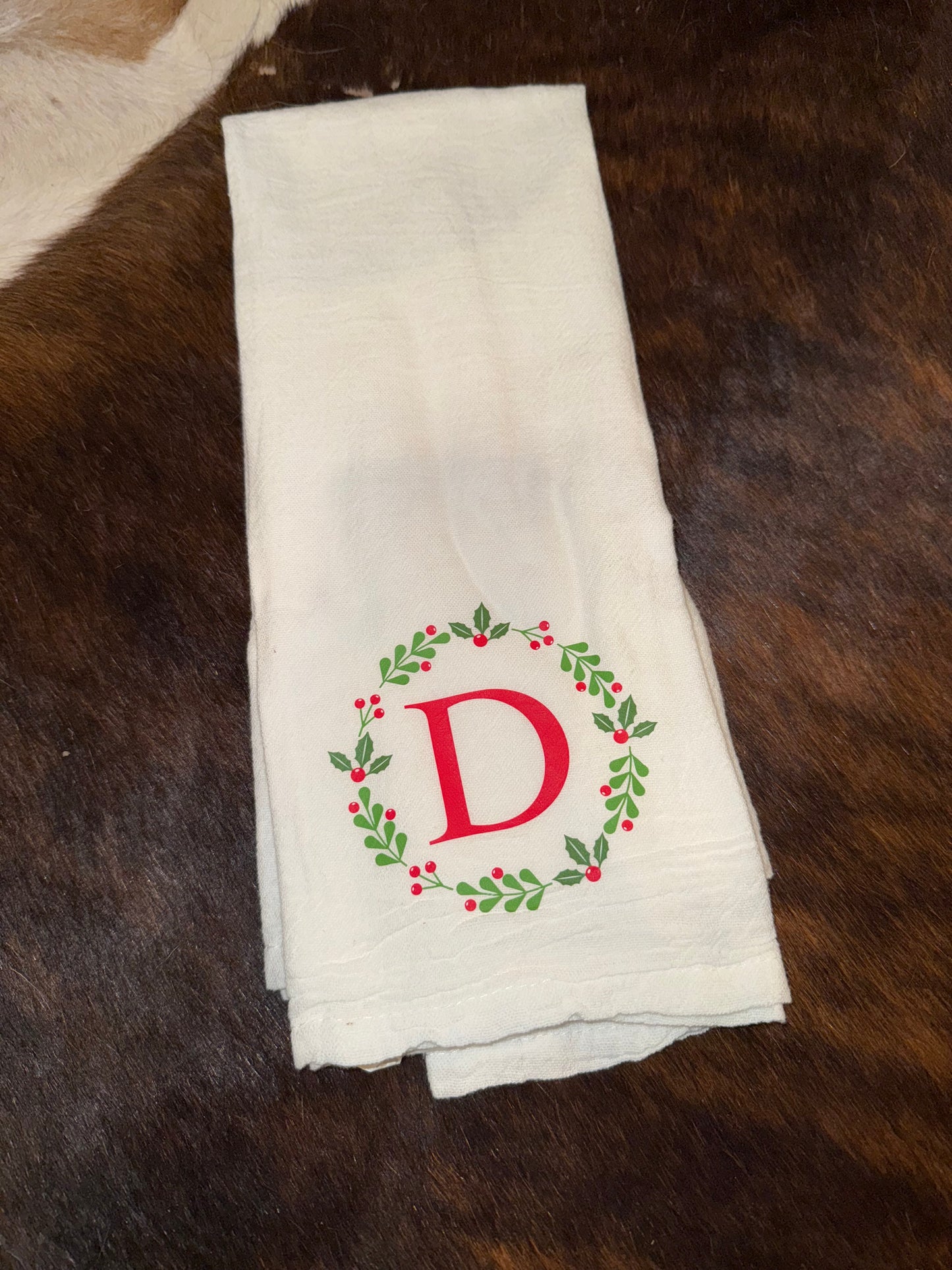 Christmas Wreath Initial Towel