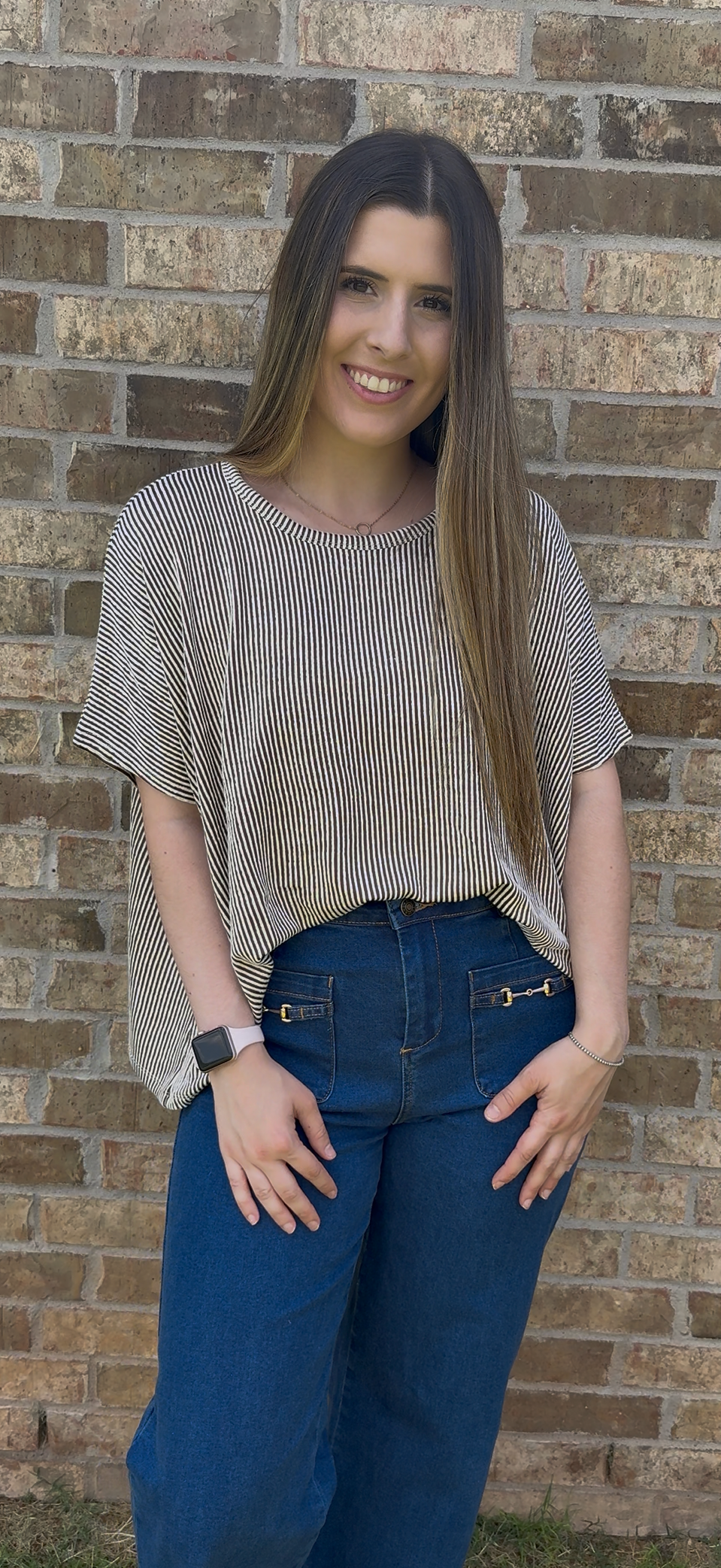 Brown Ribbed Oversized Short Sleeve Top