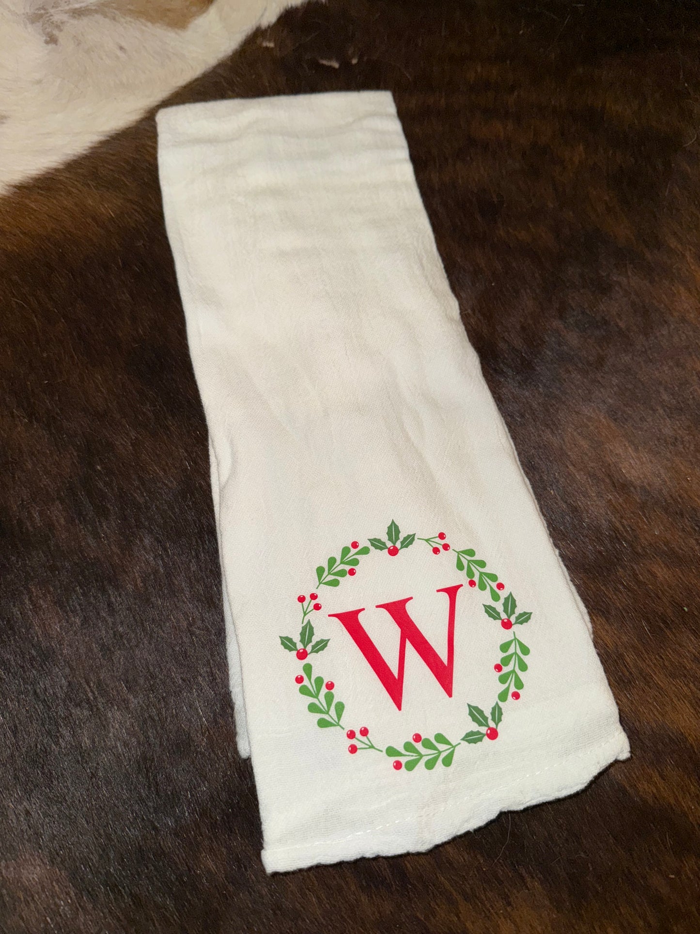 Christmas Wreath Initial Towel
