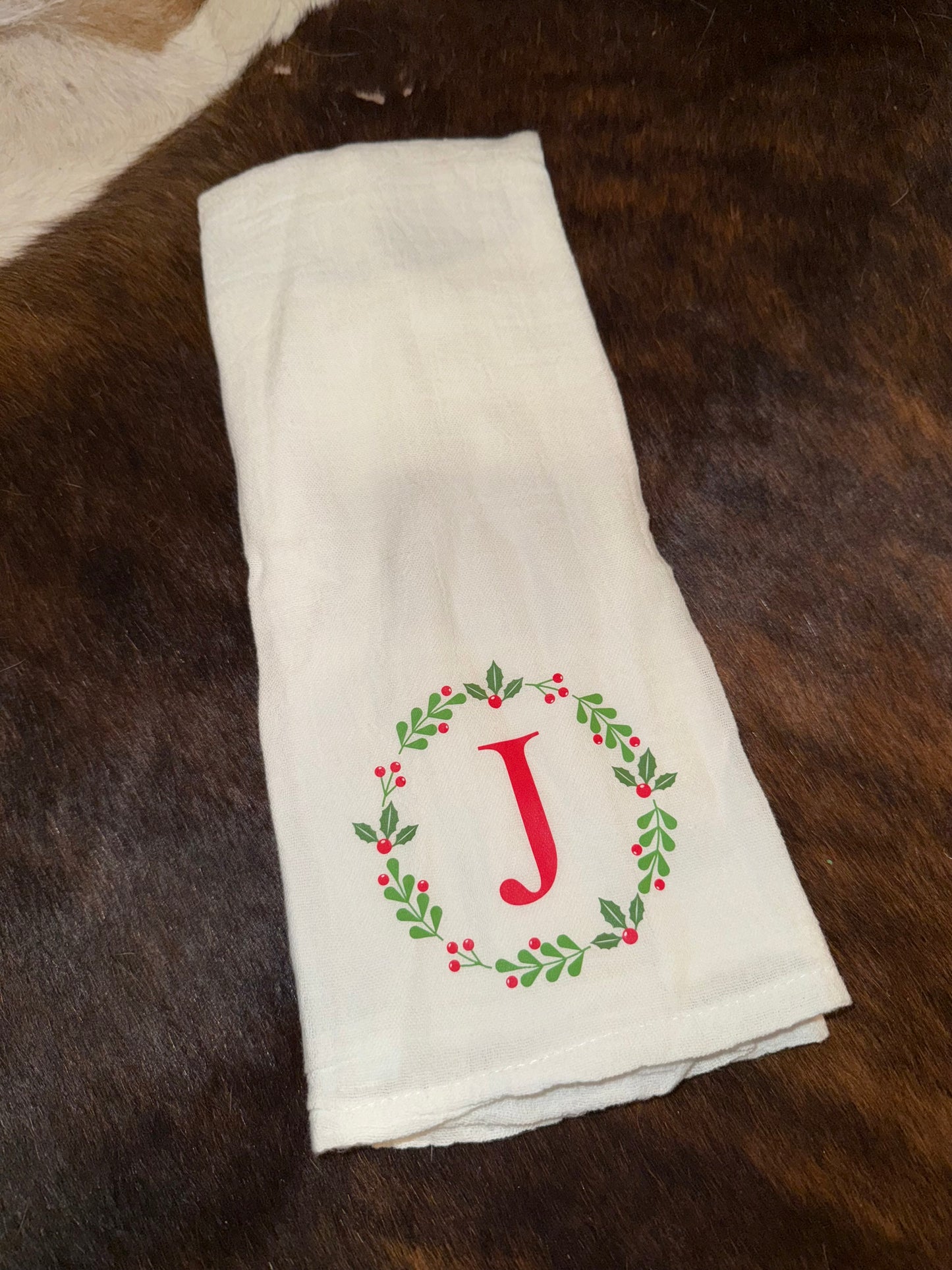 Christmas Wreath Initial Towel