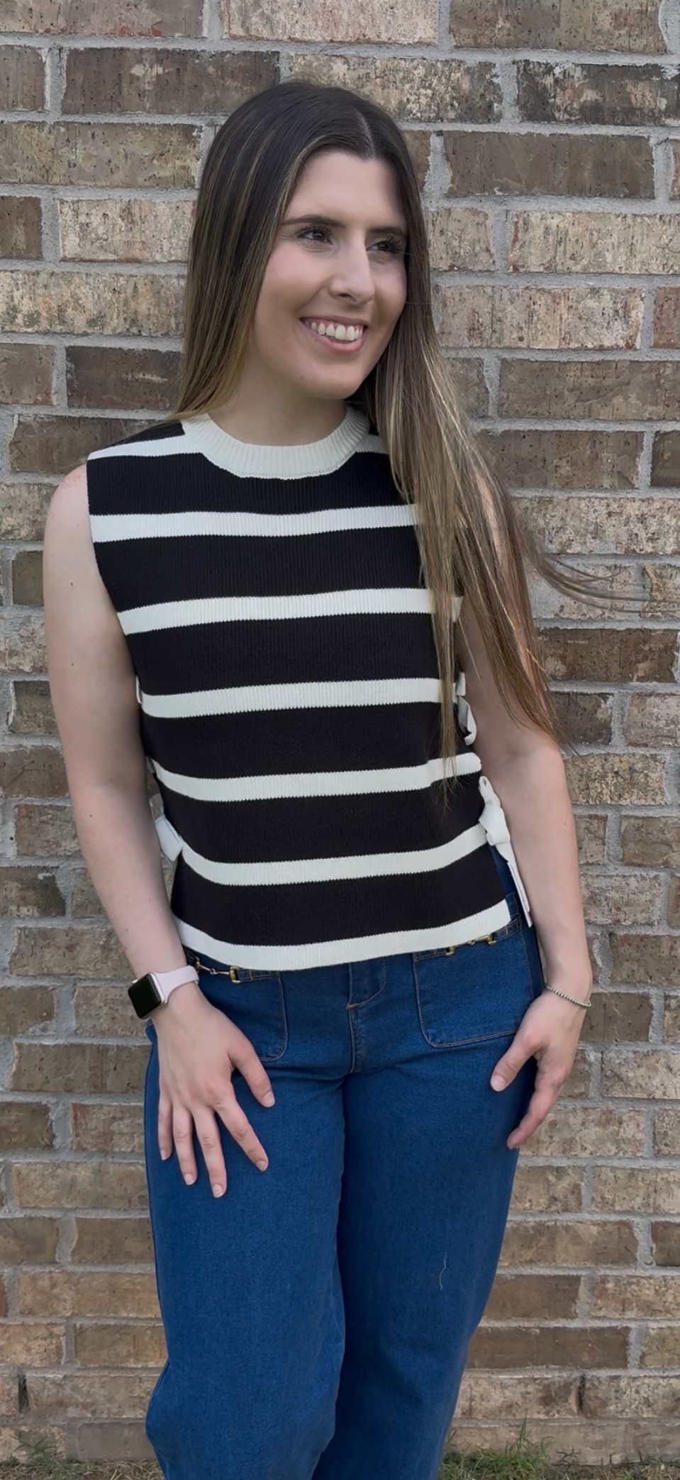 Black Striped Side Tie Tank