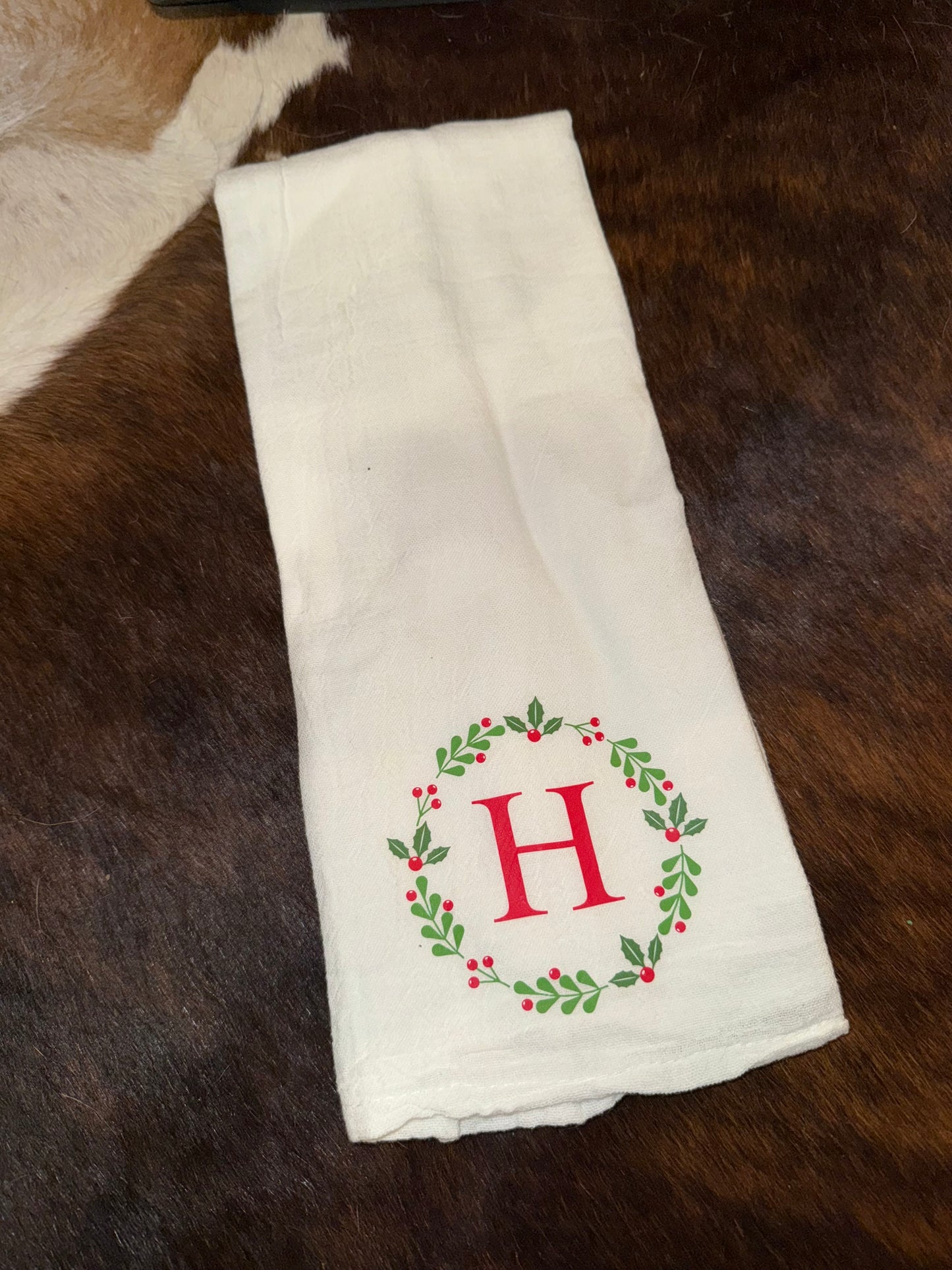 Christmas Wreath Initial Towel