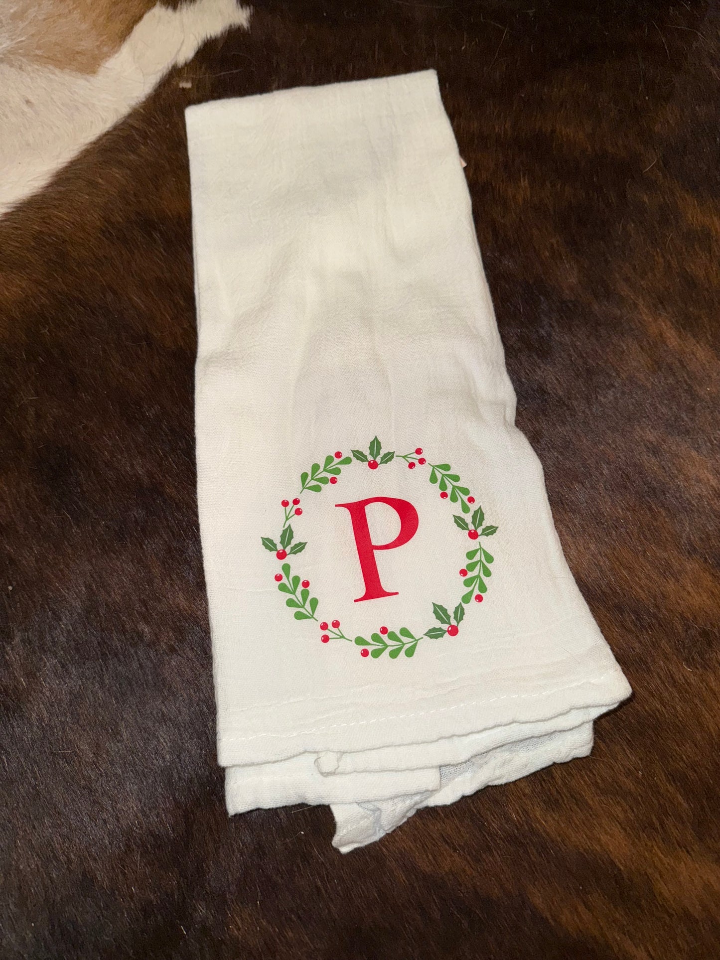 Christmas Wreath Initial Towel