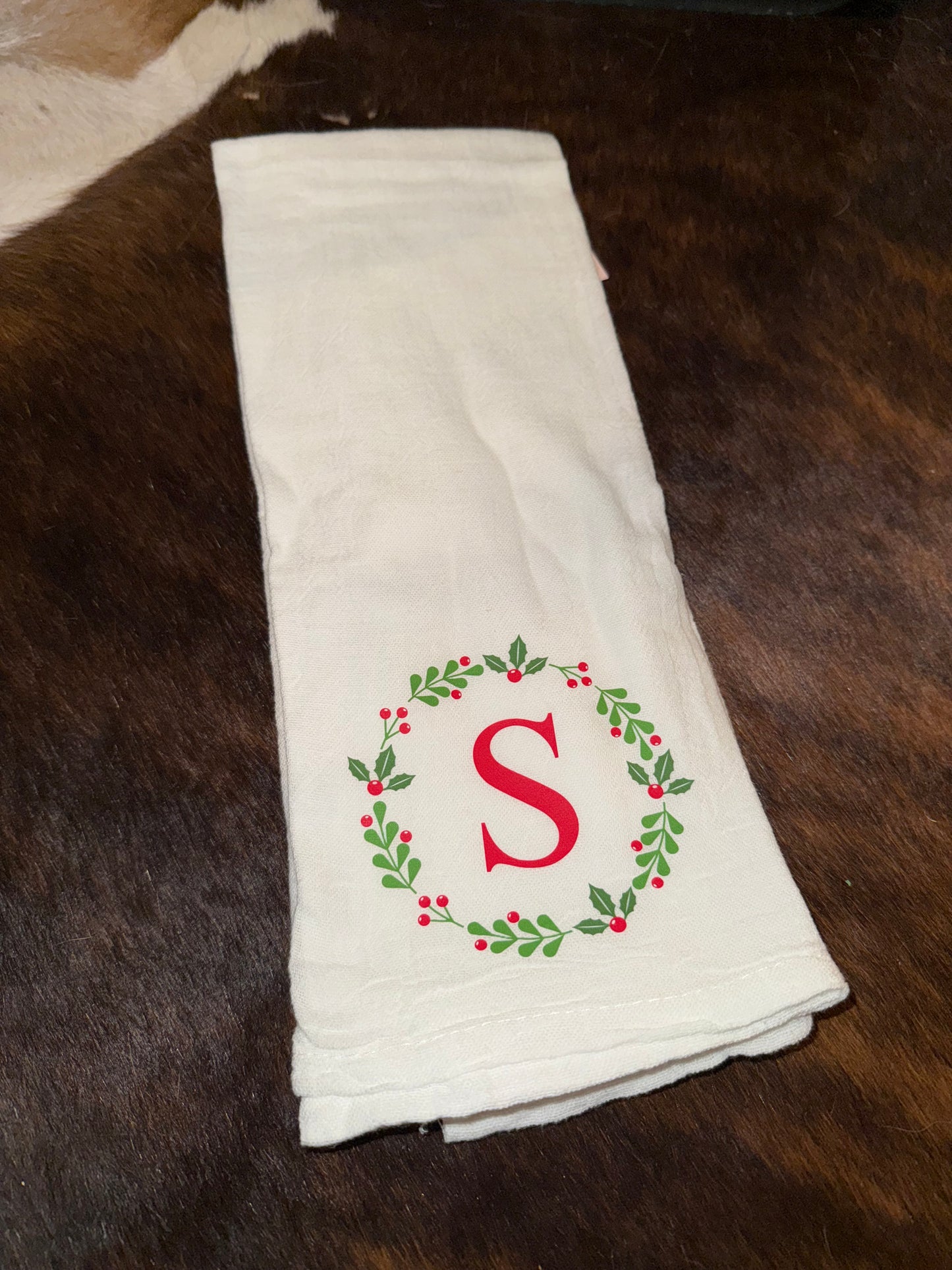 Christmas Wreath Initial Towel