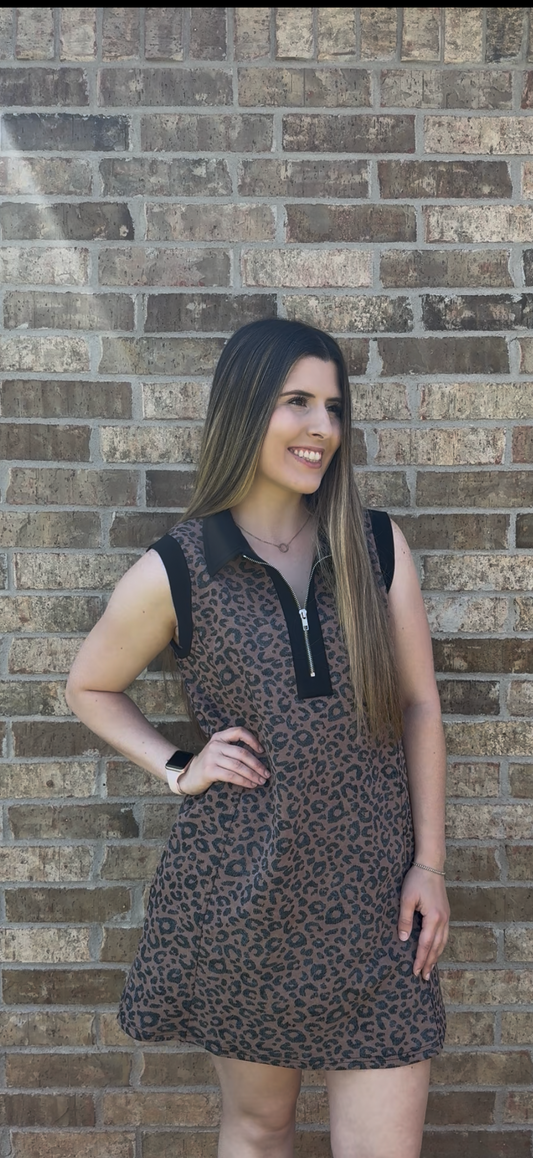 Leopard Zip Collar Dress