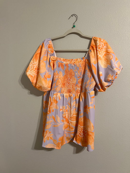 Purple Floral Plus Size Babydoll Blouse