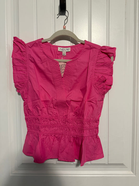 Pink Peplum Ruffle Top