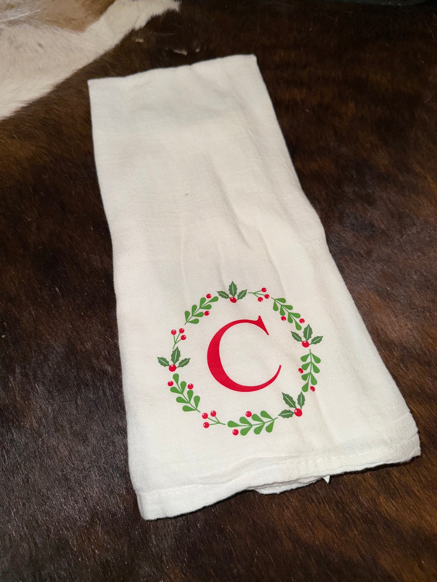 Christmas Wreath Initial Towel
