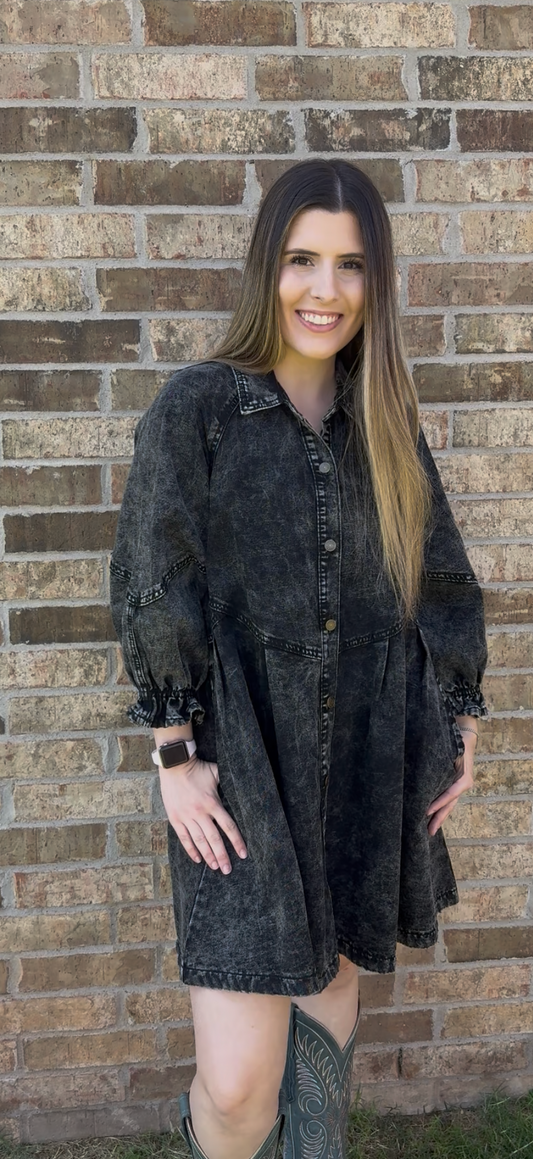 Black Betty Button Down Denim Shirt Dress