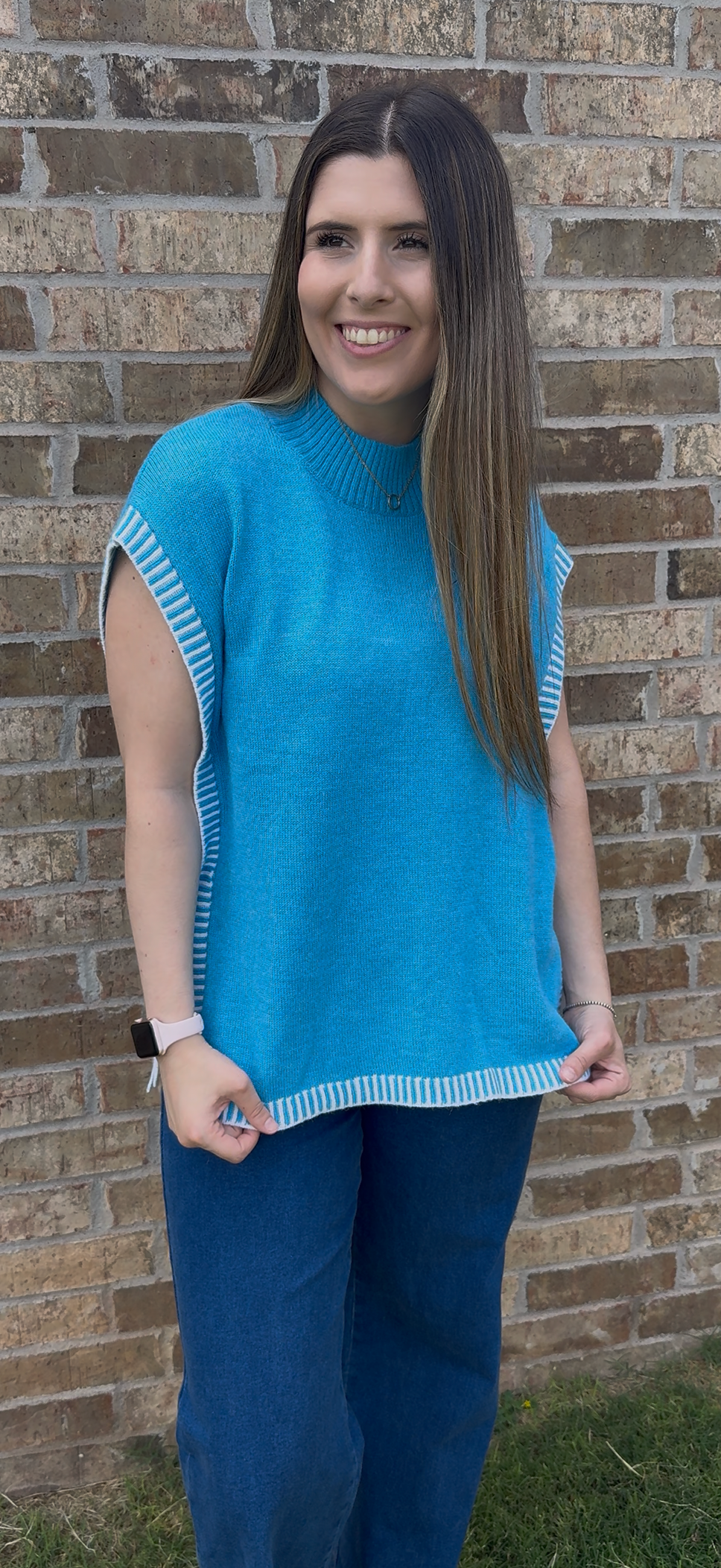 Blue Side Tie Sweater Tank