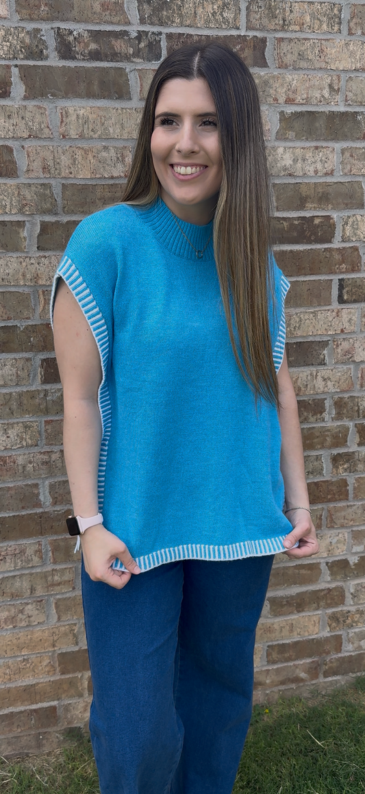 Blue Side Tie Sweater Tank
