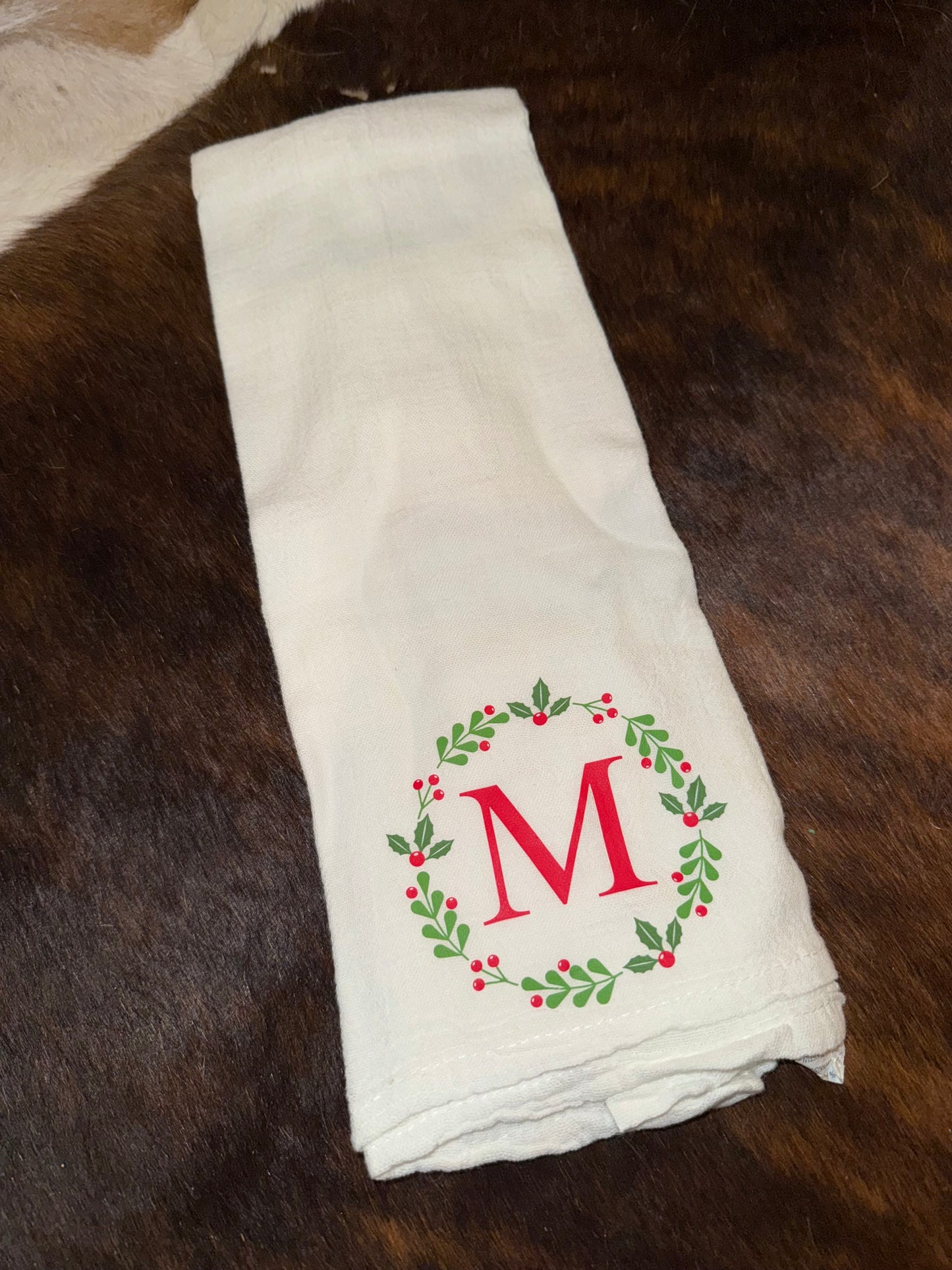 Christmas Wreath Initial Towel