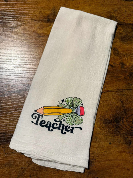 Decorative Towel - Teacher Bow Pencil