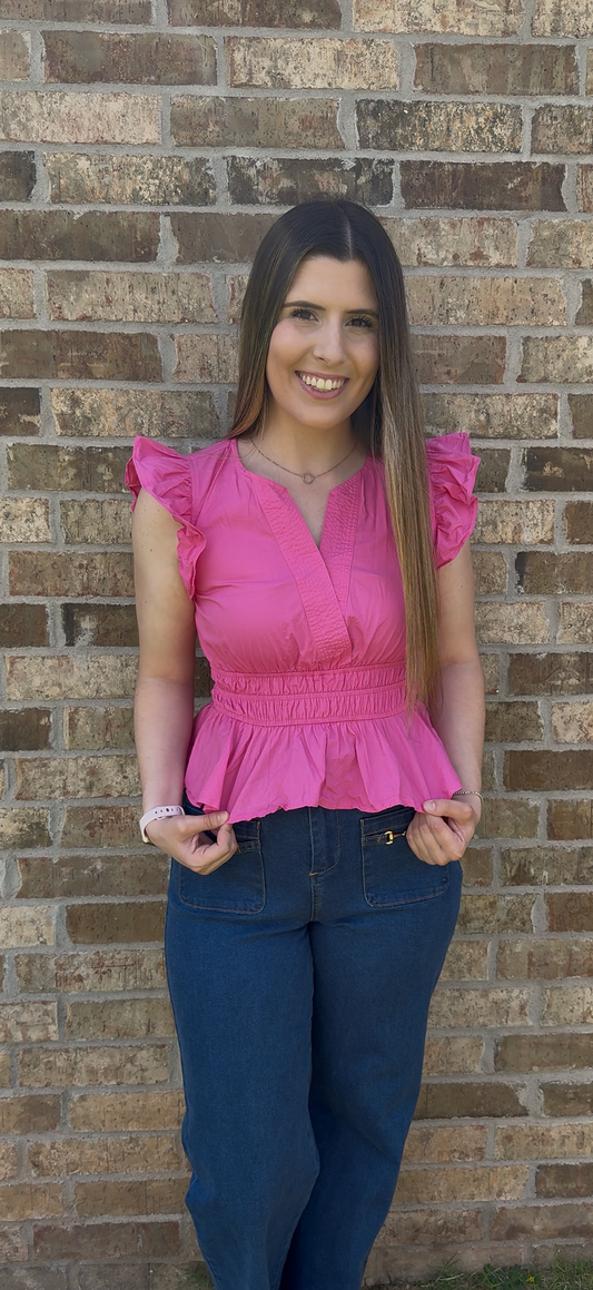Pink Peplum Ruffle Top