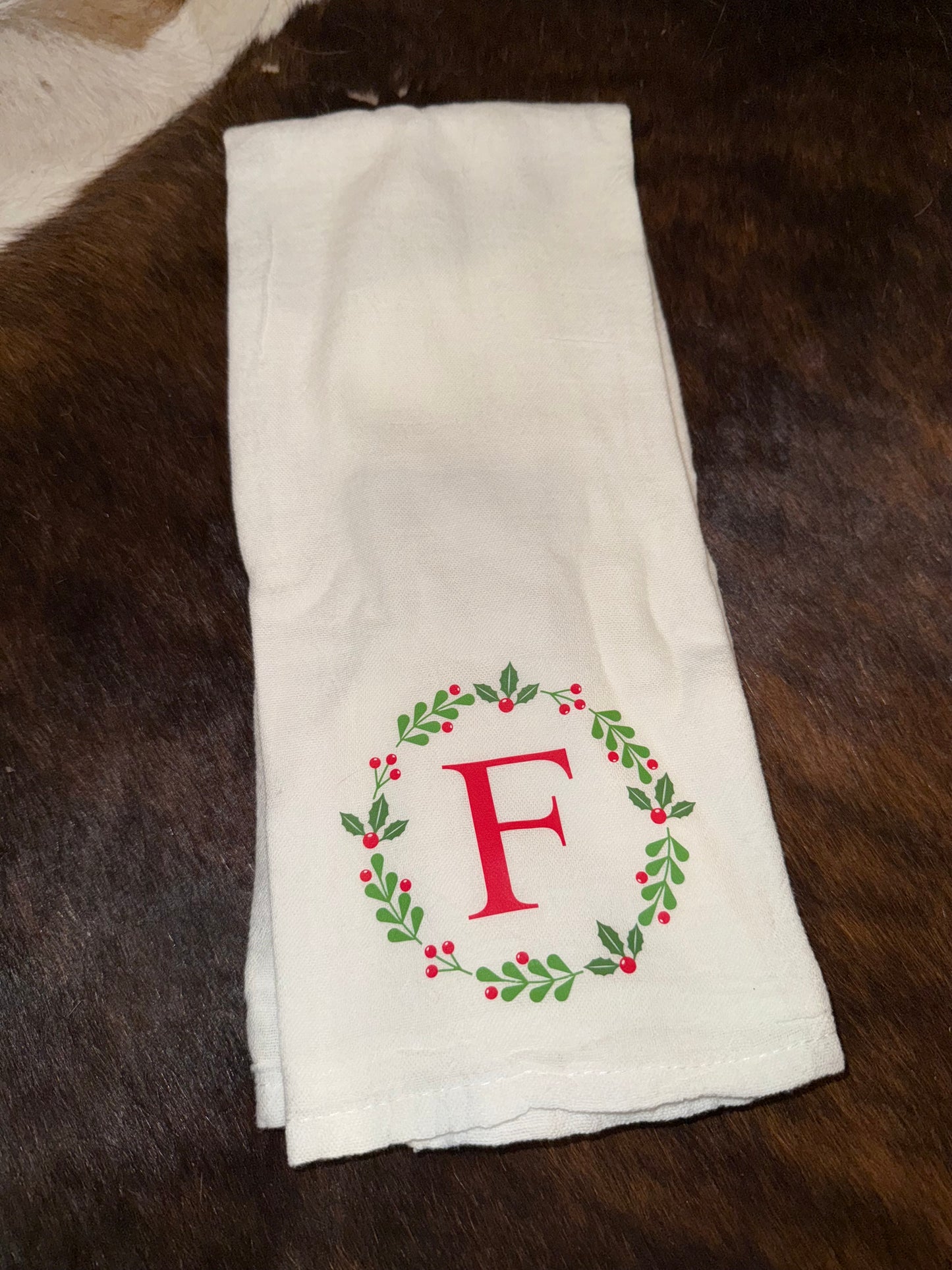 Christmas Wreath Initial Towel