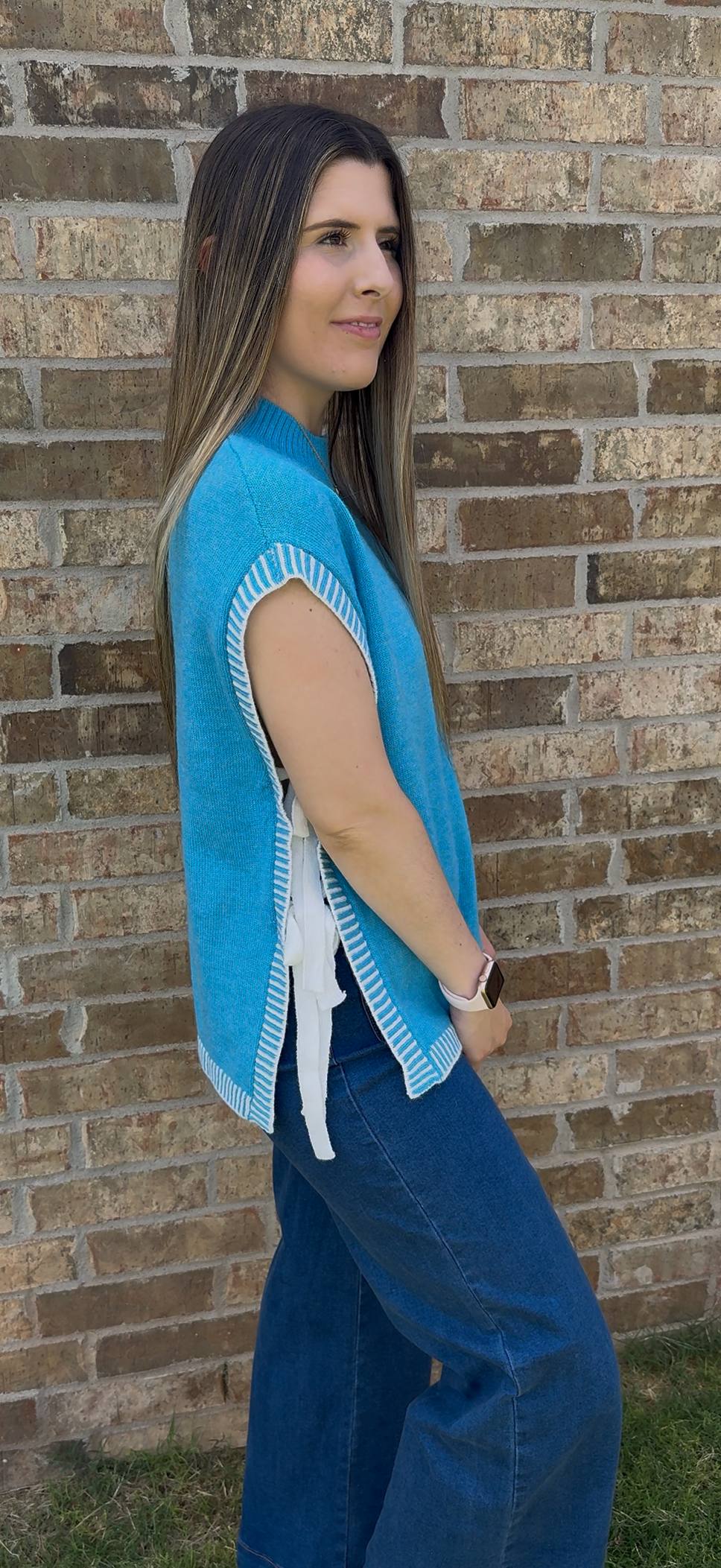 Blue Side Tie Sweater Tank