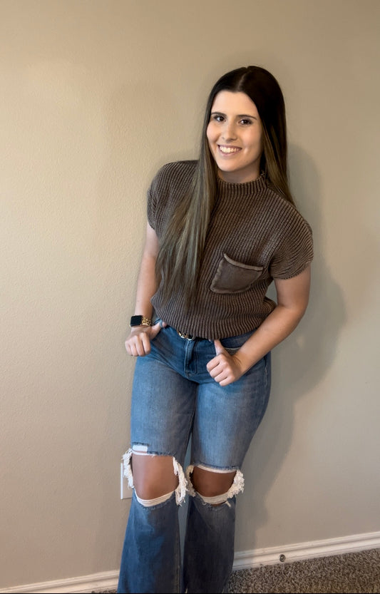 Mock Neck Short Sleeve Sweater
