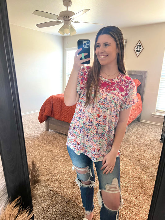 Colorful Leopard Embroidered Blouse