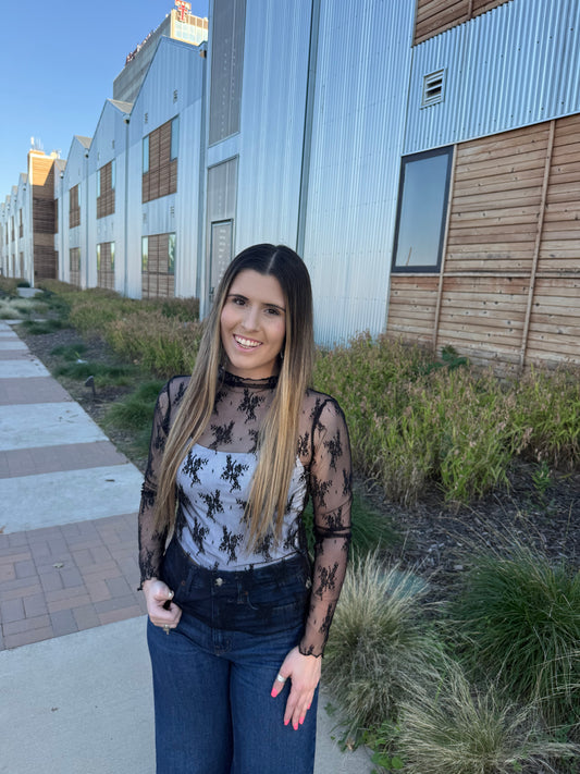 Black Floral Lace Mesh Top