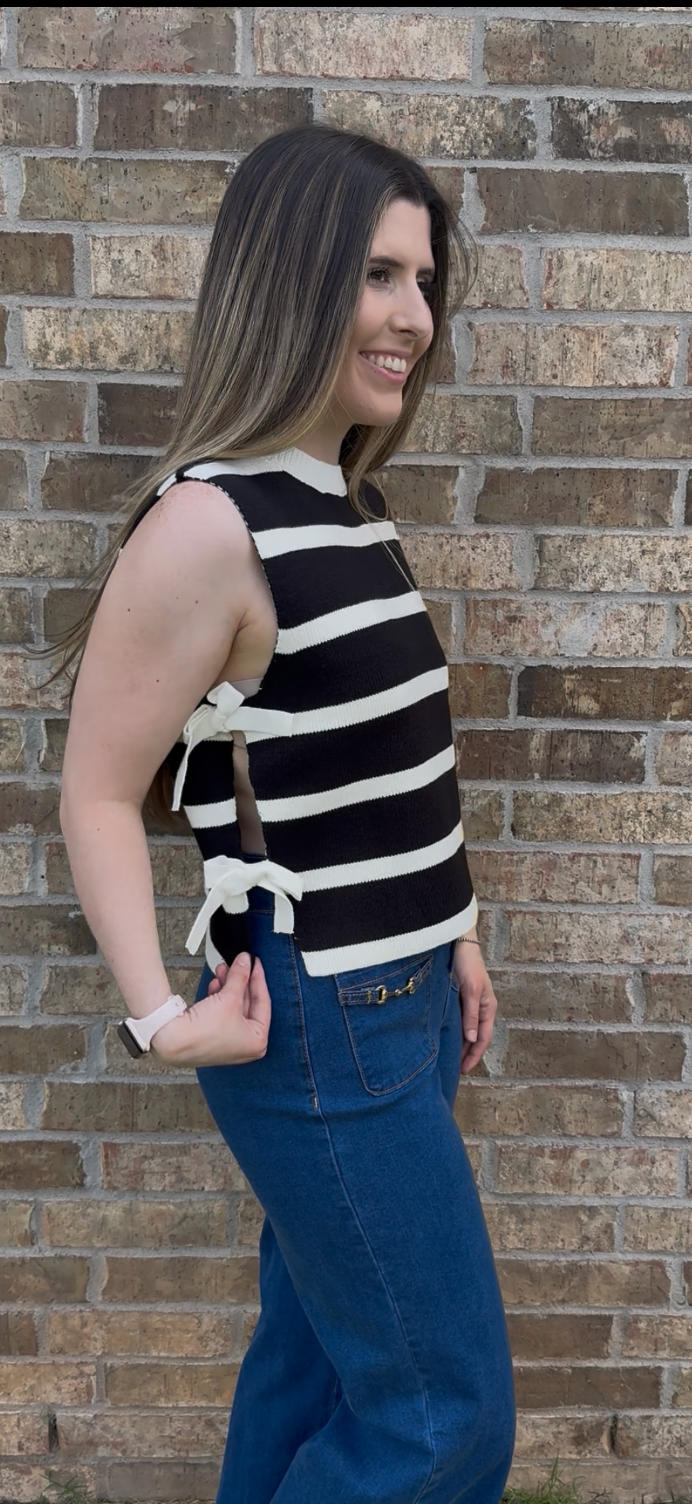 Black Striped Side Tie Tank