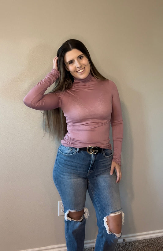 Rose Mock Neck Layering Top