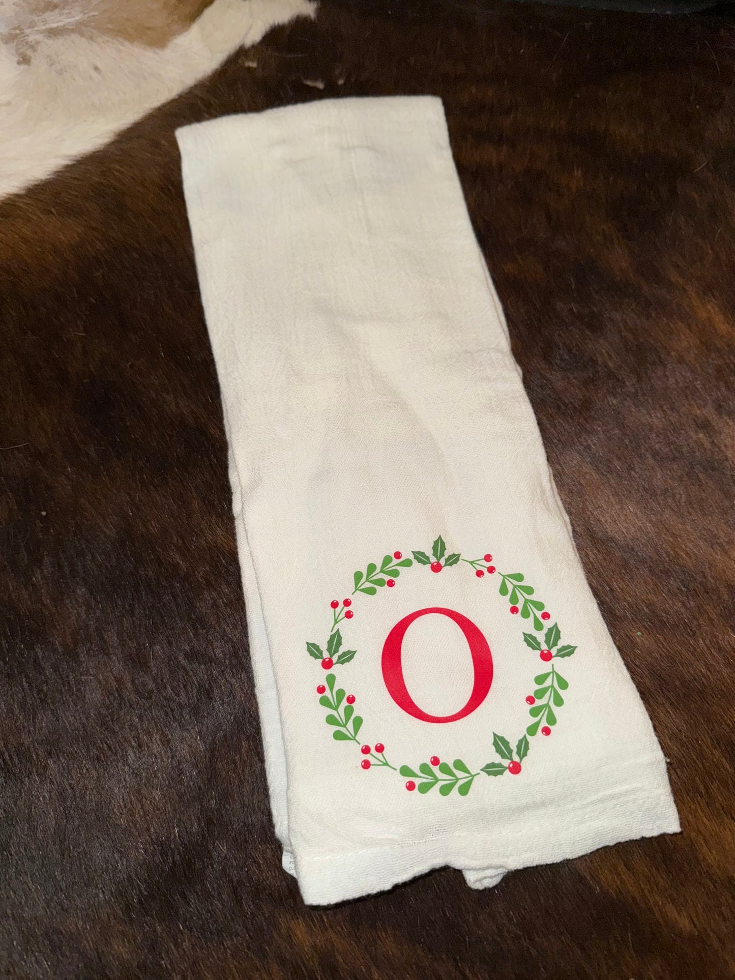 Christmas Wreath Initial Towel