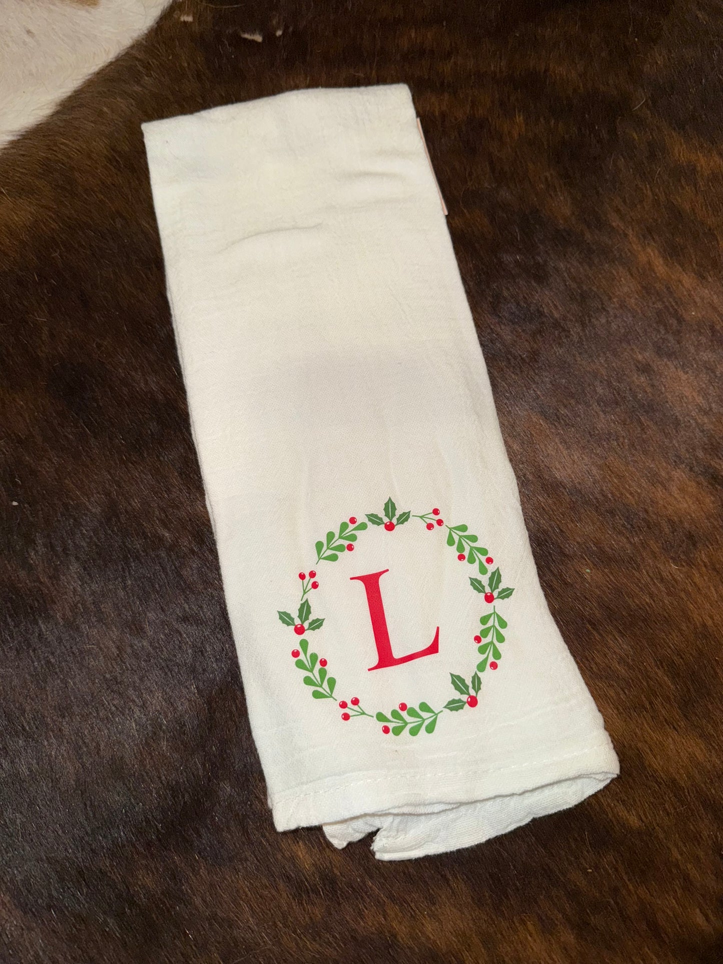 Christmas Wreath Initial Towel
