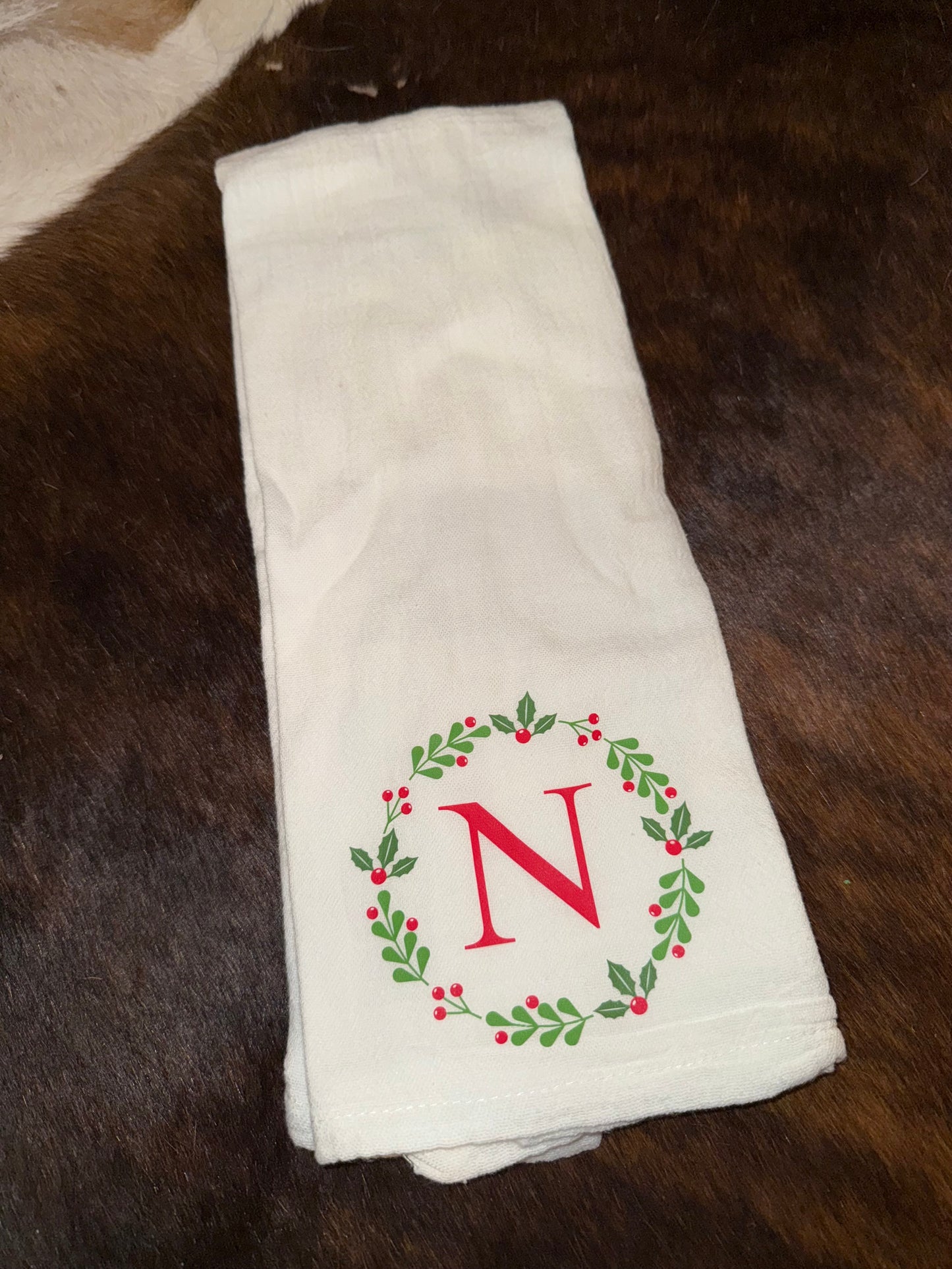 Christmas Wreath Initial Towel