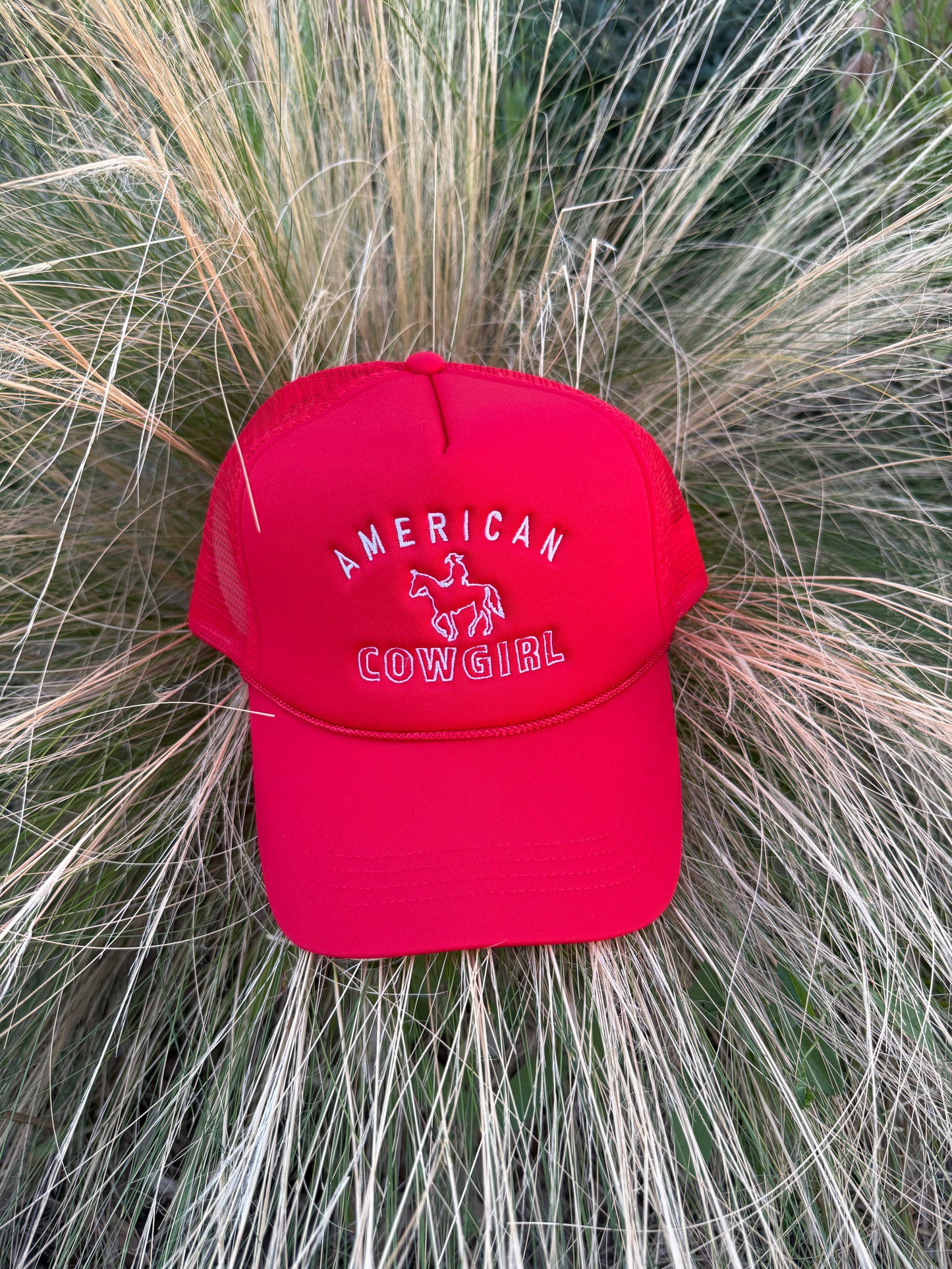 American Cowgirl Embroidered Foam Hat - Red