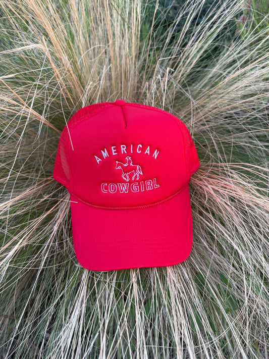 American Cowgirl Embroidered Foam Hat - Red