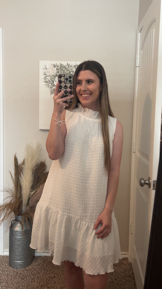 White Frilled Ruffled Mini Dress