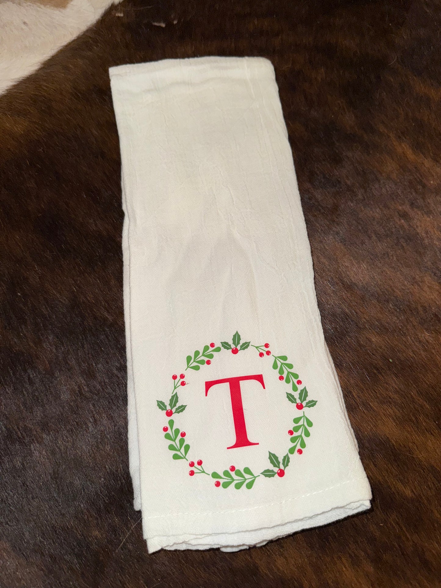 Christmas Wreath Initial Towel