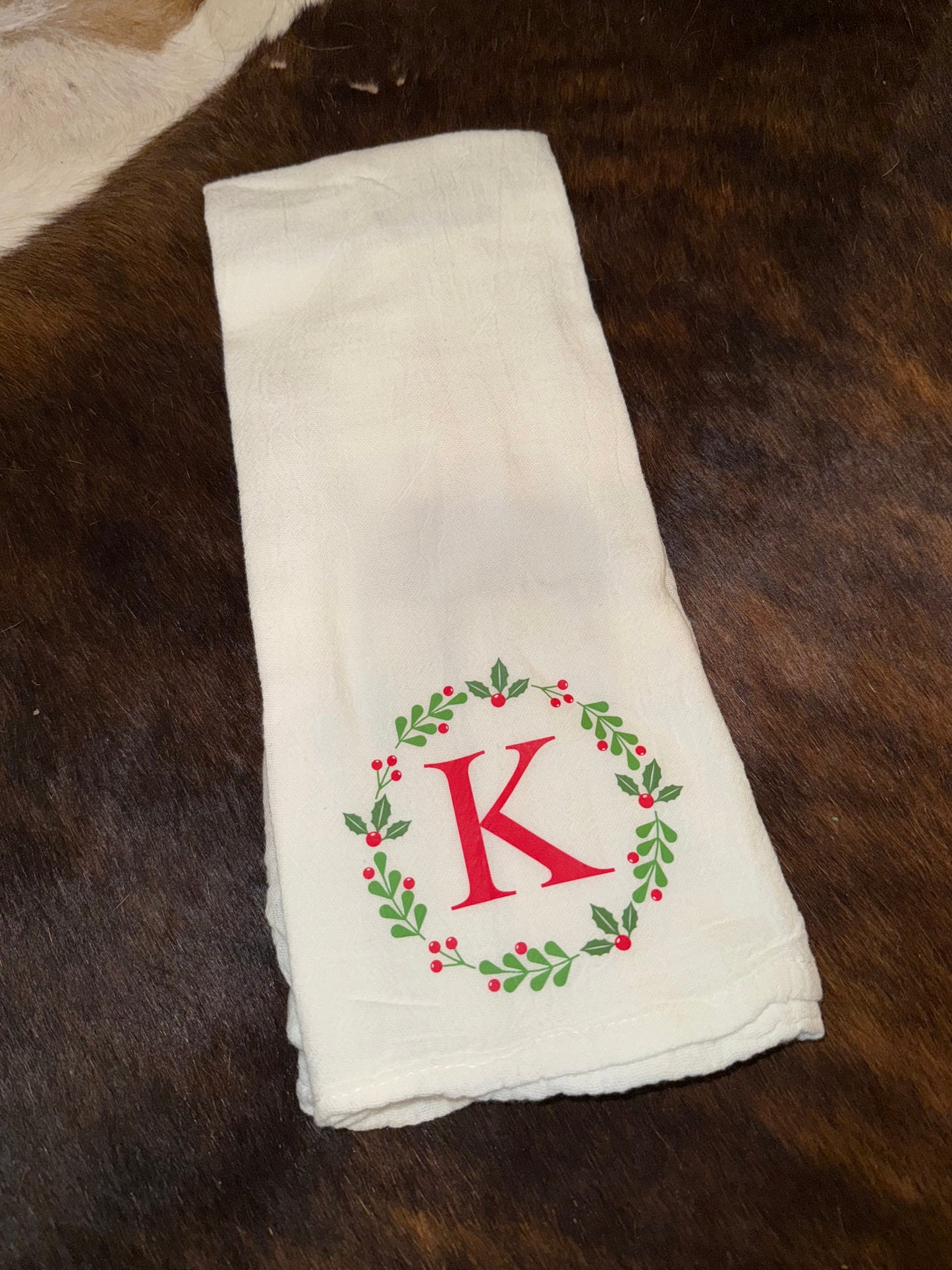 Christmas Wreath Initial Towel