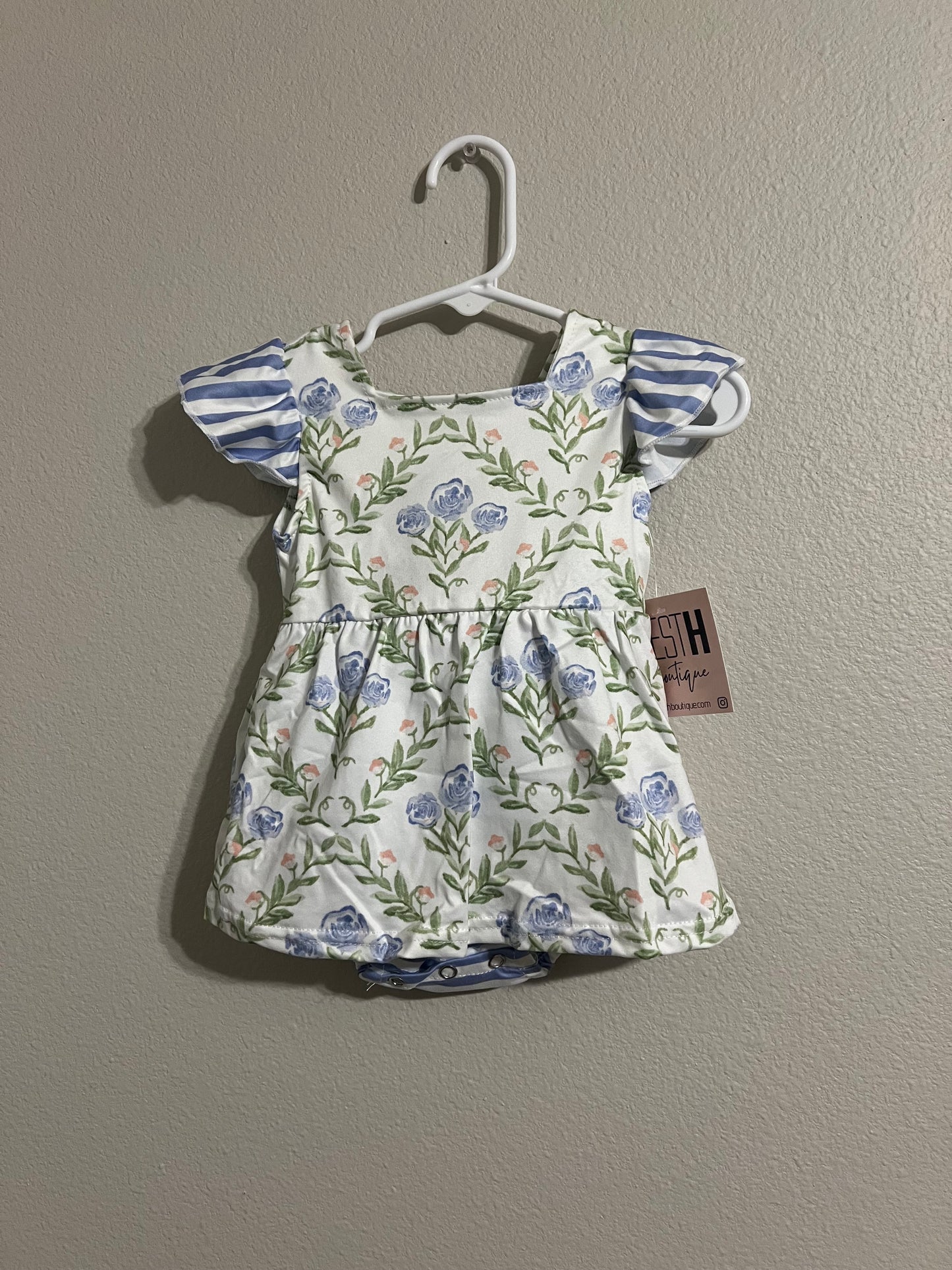 Girls Floral Blue Striped Bubble