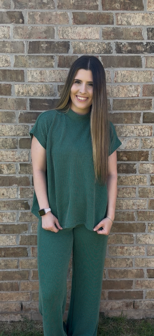 Hunter Green Ribbed Short Sleeve Set