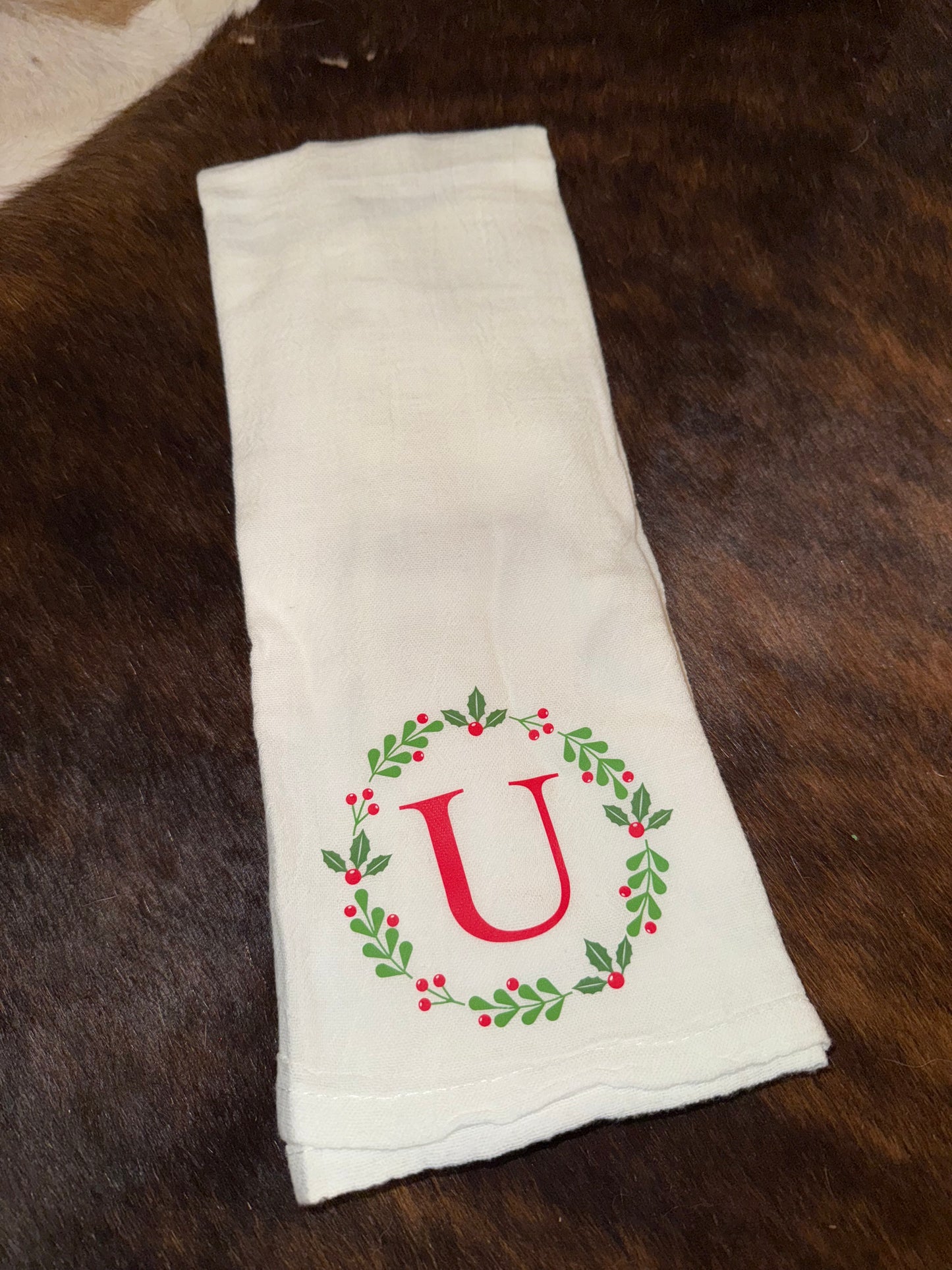 Christmas Wreath Initial Towel